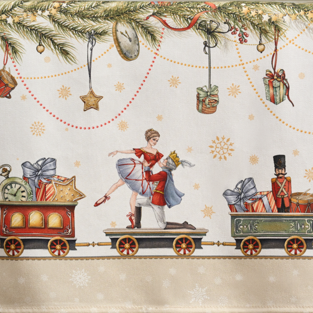 СКАТЕРТЬ  ОВАЛЬНАЯ  "ЩЕЛКУНЧИК" ,140Х180СМ ,БЕЖЕВЫЙ, 100% ХЛОПОК ,ТВИЛ