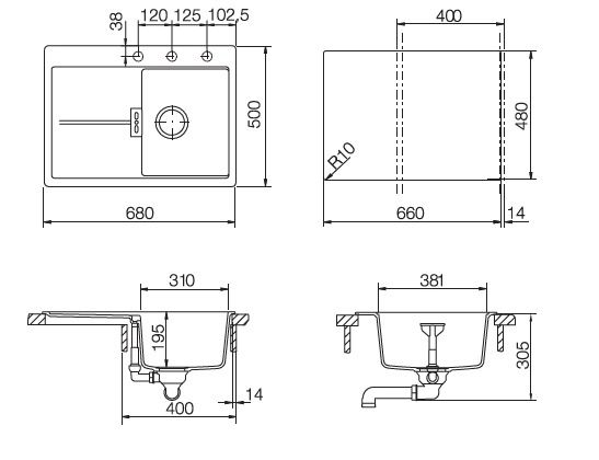 Мойка  Horizont 40D Small  Cristadur аворио