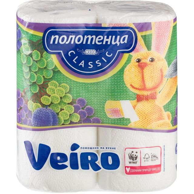 Полотенца бумажные Veiro Classic 2-слойные, с тиснением, 2 рулона в упаковке