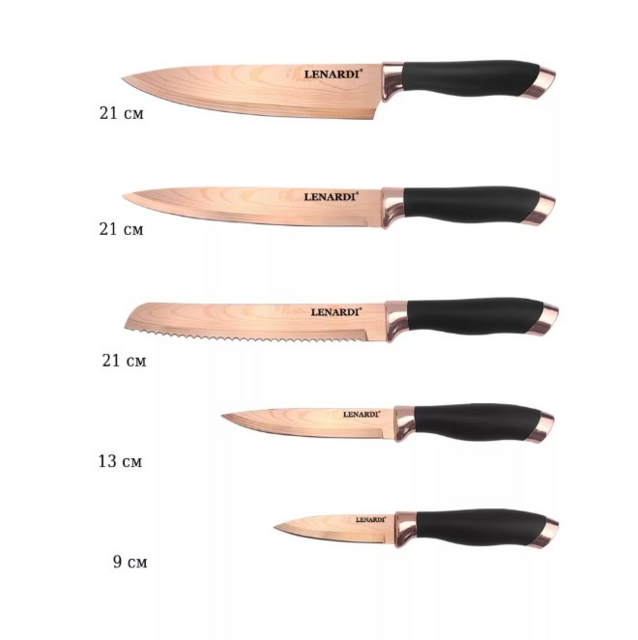 Набор ножей Lenardi, нержавеющая сталь, 6 предметов на подставке, в подарочной упаковке, арт. 196-022