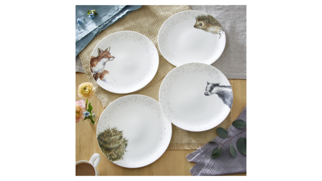Набор тарелок обеденных Royal Worcester Забавная фауна Барсук, ёж, лиса, сова, 26,5 см, 4 шт.