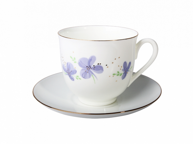 Чашка кофейная с блюдцем форма Ландыш рисунок Сиреневые цветы, Императорский фарфоровый завод