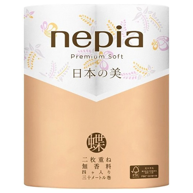 Двухслойная цветная туалетная бумага Nepia Premium Soft, 4 рулона х 30 м