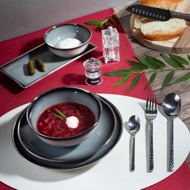 13713 FISSMAN Тарелка ELEGANTE GRAY 23см (фарфор)