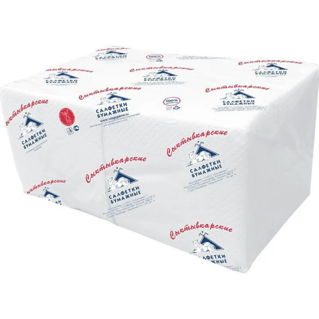 Салфетки бумажные Сыктывкарские в мягкой упаковке, 400 шт, 24х24 см, тиснение лён, белые