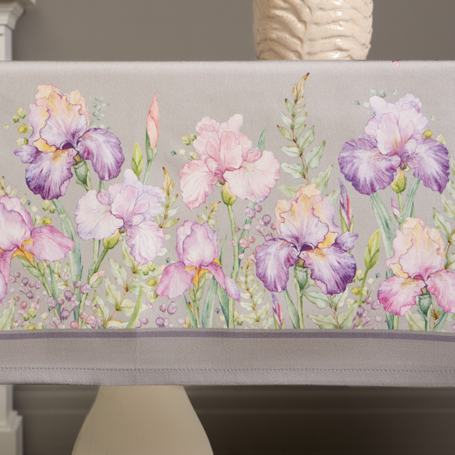 СКАТЕРТЬ ИРИСЫ 110Х140СМ ,СЕРЫЙ, 100% ХЛОПОК,ТВИЛ ПРОПИТКА