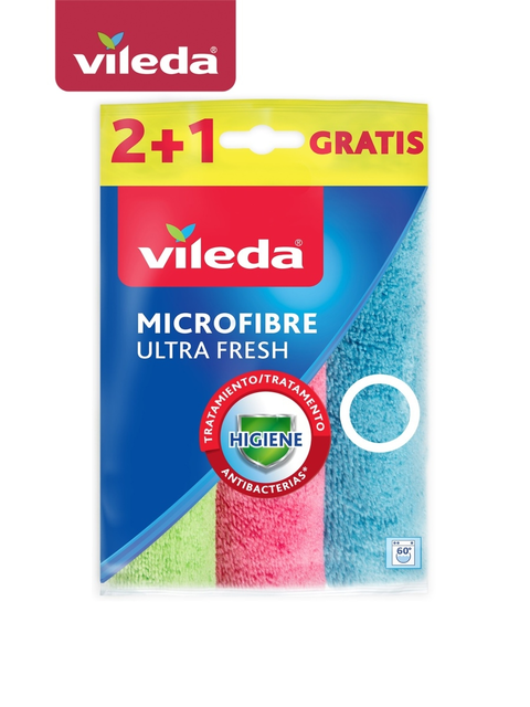 Салфетка из микрофибры Vileda Ultra Fresh с антибактериальным эффектом 2+1 шт. в уп.
