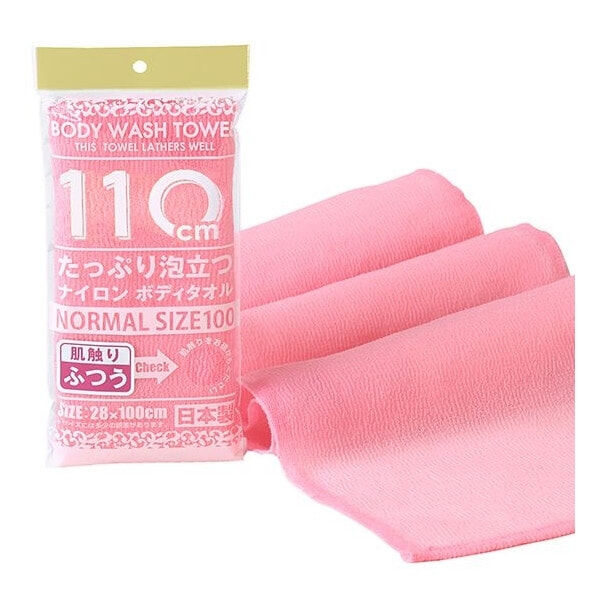 Массажная мочалка для тела YOKOZUNA Shower Body Towel Normal Pink, средней жесткости, розовая, 28Х100см