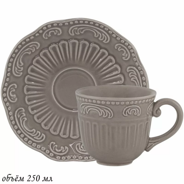Чашка с блюдцем Lenardi 250 мл БАВАРИЯ серый в подарочной упаковке. Керамика, арт. 110460