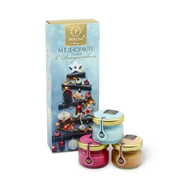Подарочный набор мёда-суфле Peroni С Рождеством, 3х30 мл, в картонной упаковке