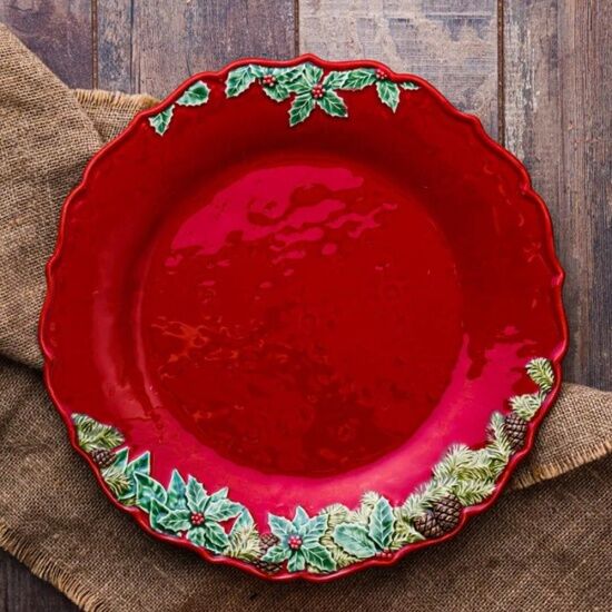 Тарелка закусочная Bordallo Pinheiro Рождественская гирлянда 22 см, красный, керамика