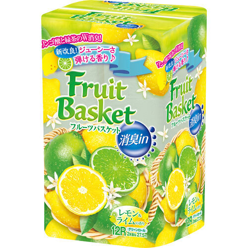 Бумага туалетная Marutomi Fruit Basket двухслойная, лимон-лайм, 27,5 м, 12 рулонов