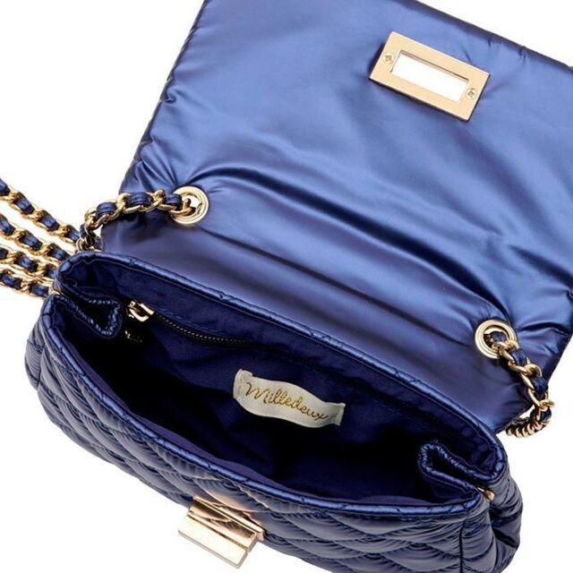 Детская стеганая сумка на цепочке Milledeux, средняя, коллекция Metallic, темно-синяя