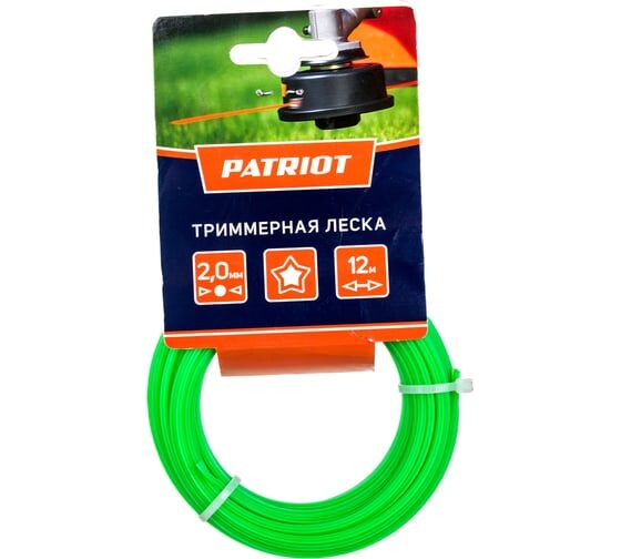 Леска PATRIOT D 2,0 мм L 12 м (звезда, зеленая) 200-12-3, картонный подвес