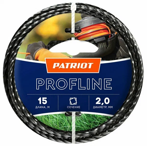 Леска PATRIOT Profline D 2,0 мм L 15 м (скрученный квадрат, черный) 200-15-5  на пластико