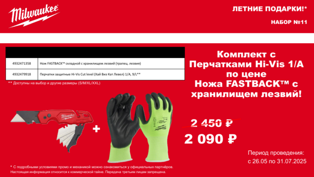 Набор ПРОМО Нож FASTBACK складной с хранилищем лезвий+Перчатки защитные Hi-Vis Cut level 1/A,10/XL ,