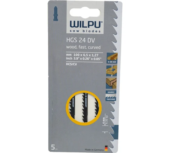 Пилка HGS 24 DV х5шт/уп для дерева до 50мм (криволин., быстрый рез), WILPU