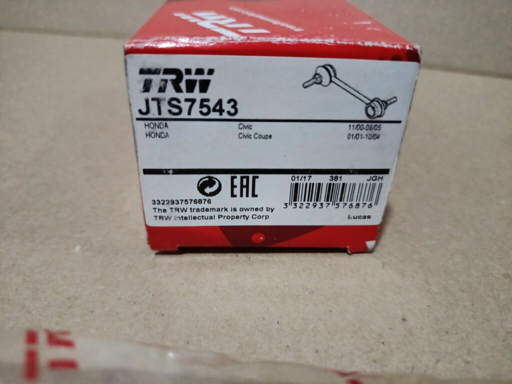 Линк стабилизатора JTS7543 TRW JTS7543,52321S5A013, 24954, 52321S5TJ01, CLHO-17, JTS7543, NP-174-1459, SL-6245L на Honda Civic Ferio ES1 D15B Фото 2